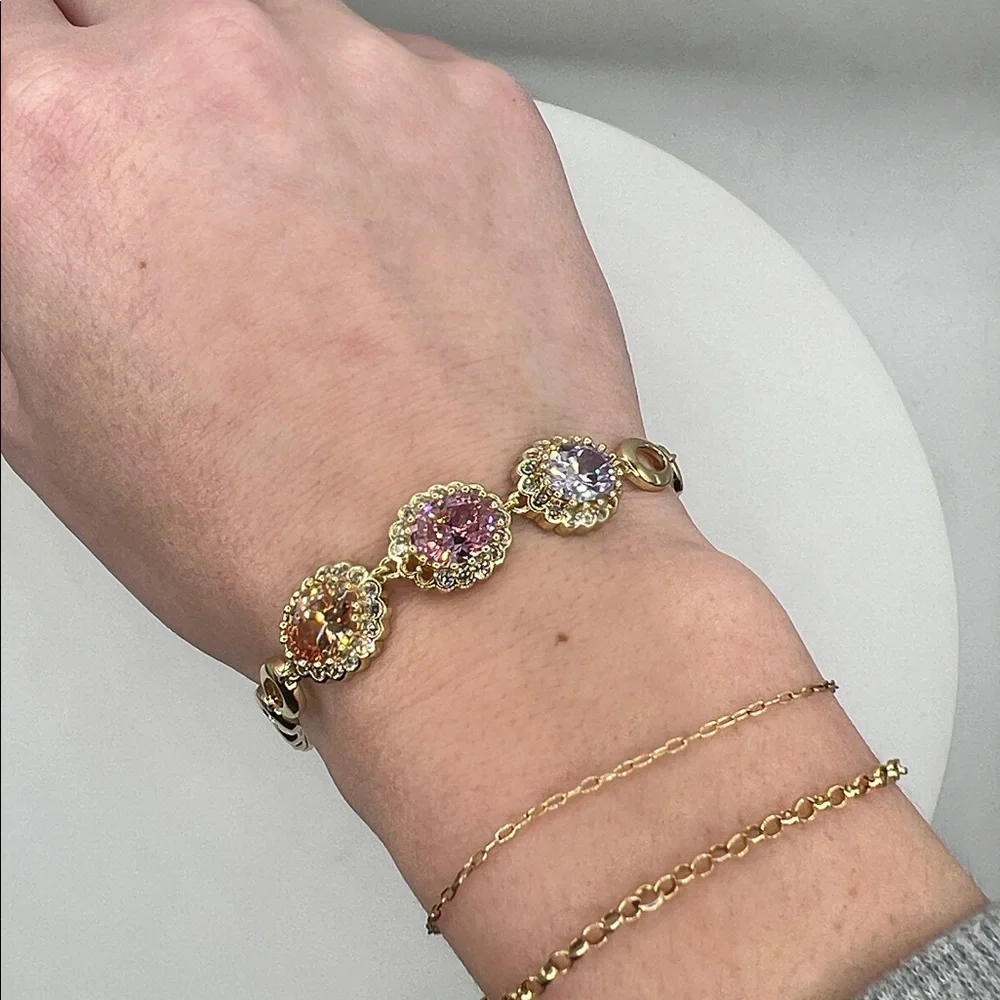 09. 14k Gold Plated over Stainless Steel Bracelet with Multicolor Stones 7 1/2”